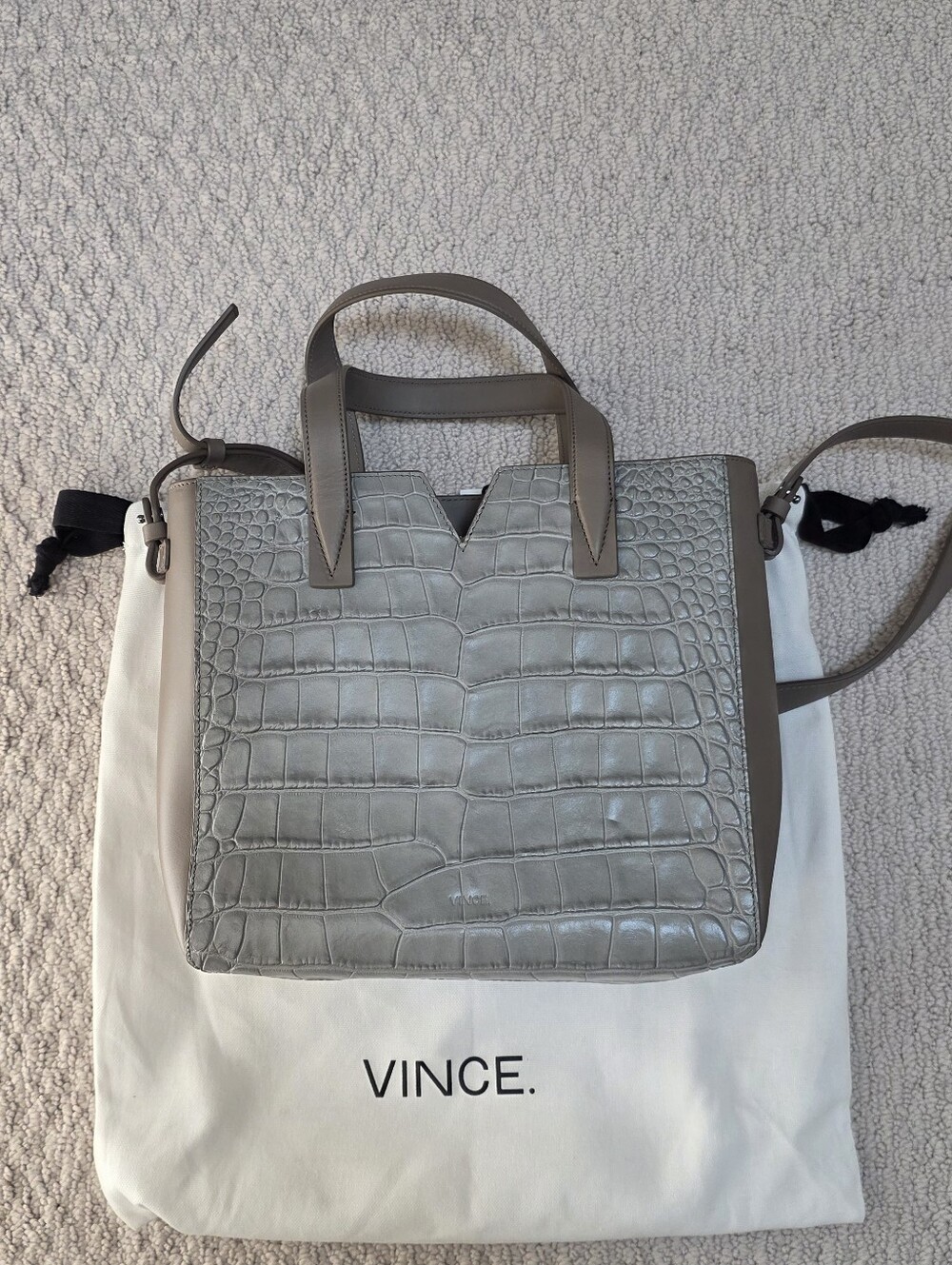 Vince Two-Tone Croc-Embossed Tote in Gray & Taupe - Picture 2 of 5